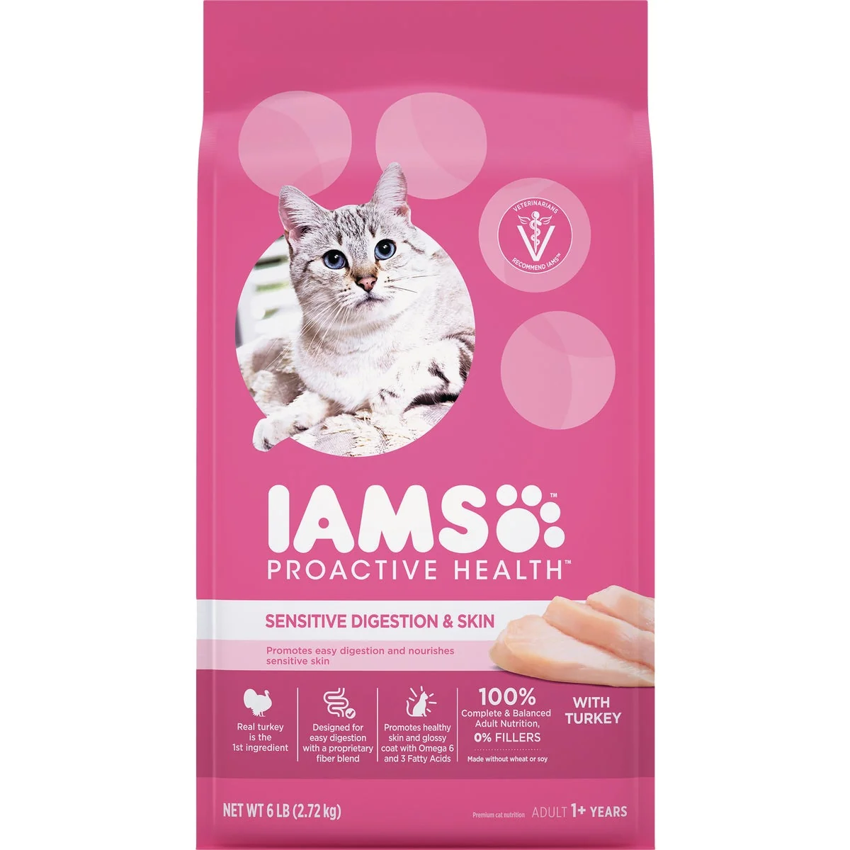 Effective Iams Proactive Health Sensitive Digestion Skin Formula 6 Lb. Turkey Flavor Adult Dry Cat Food First-Class