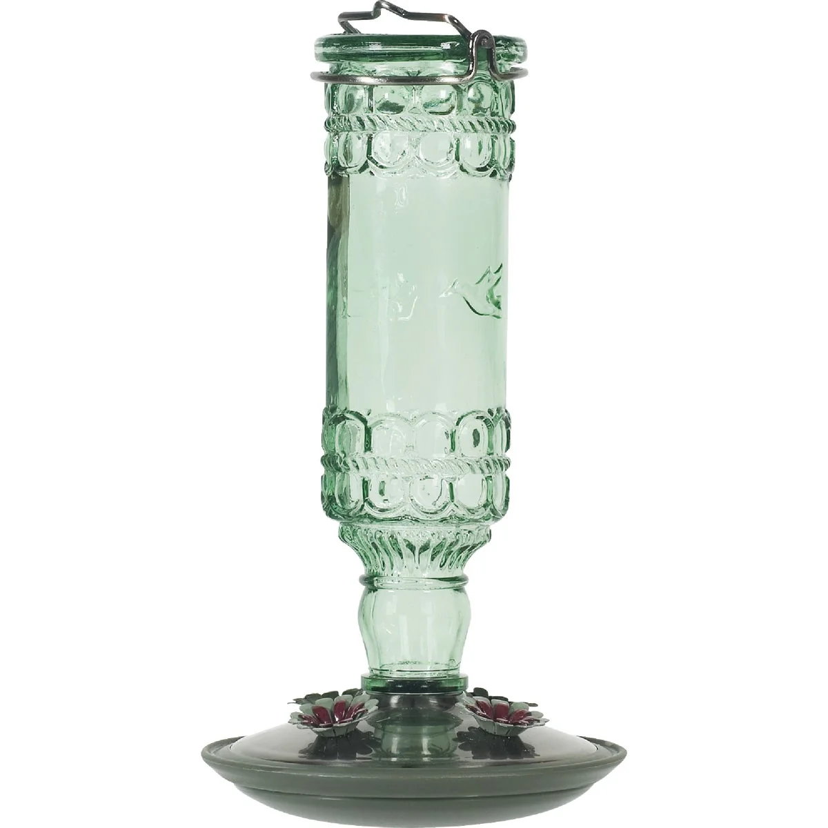 Fashionable Perky-Pet 10 Oz. Green Glass Antique Bottle Hummingbird Feeder Fine