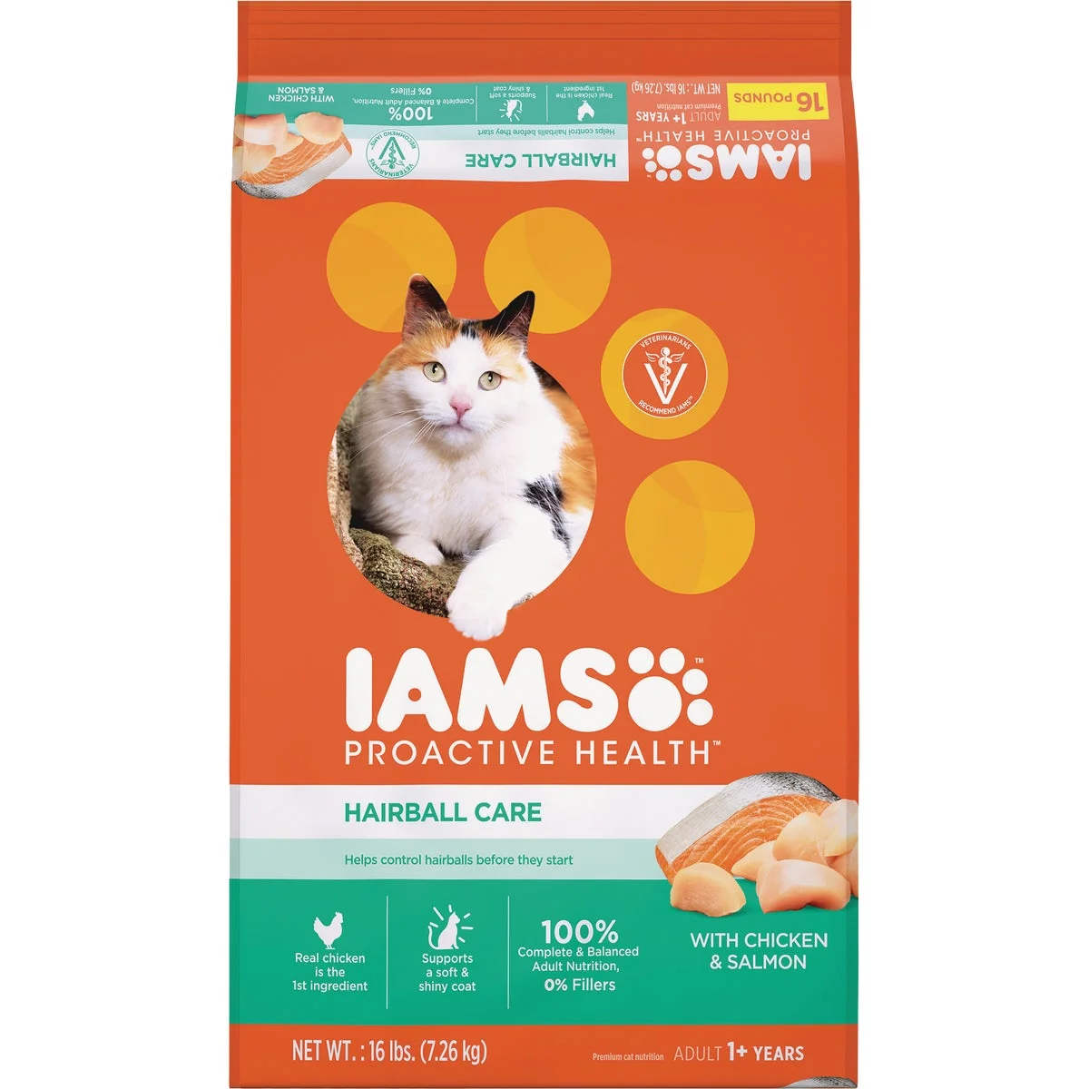 Safe Iams Proactive Health Hairball Care 16 Lb. Chicken Salmon Flavor Adult Dry Cat Food Long-Lasting