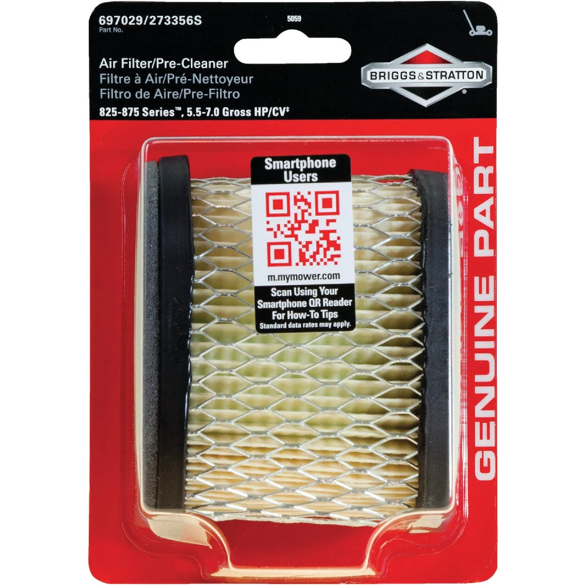 Soft Briggs Stratton 5.5 To 6.75 HP Paper Engine Air Filter with Pre-Cleaner Lightweight