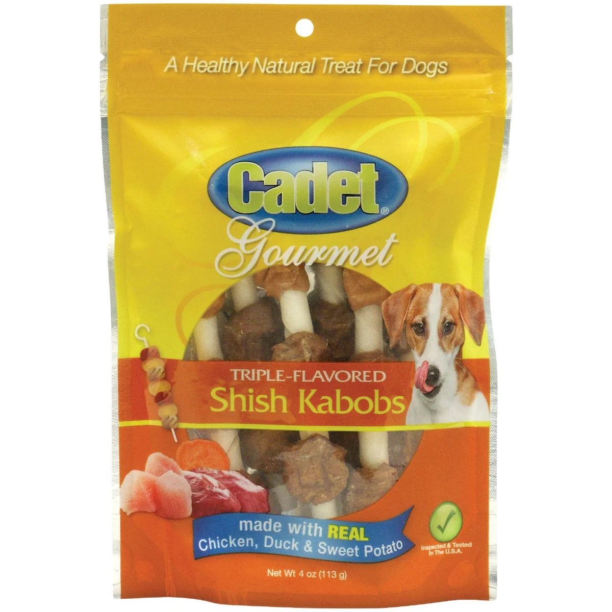 Reliable Cadet Gourmet Triple Flavored Chicken Duck Sweet Potato Shish Kabobs Small Dog Treat 4 Oz. Organic