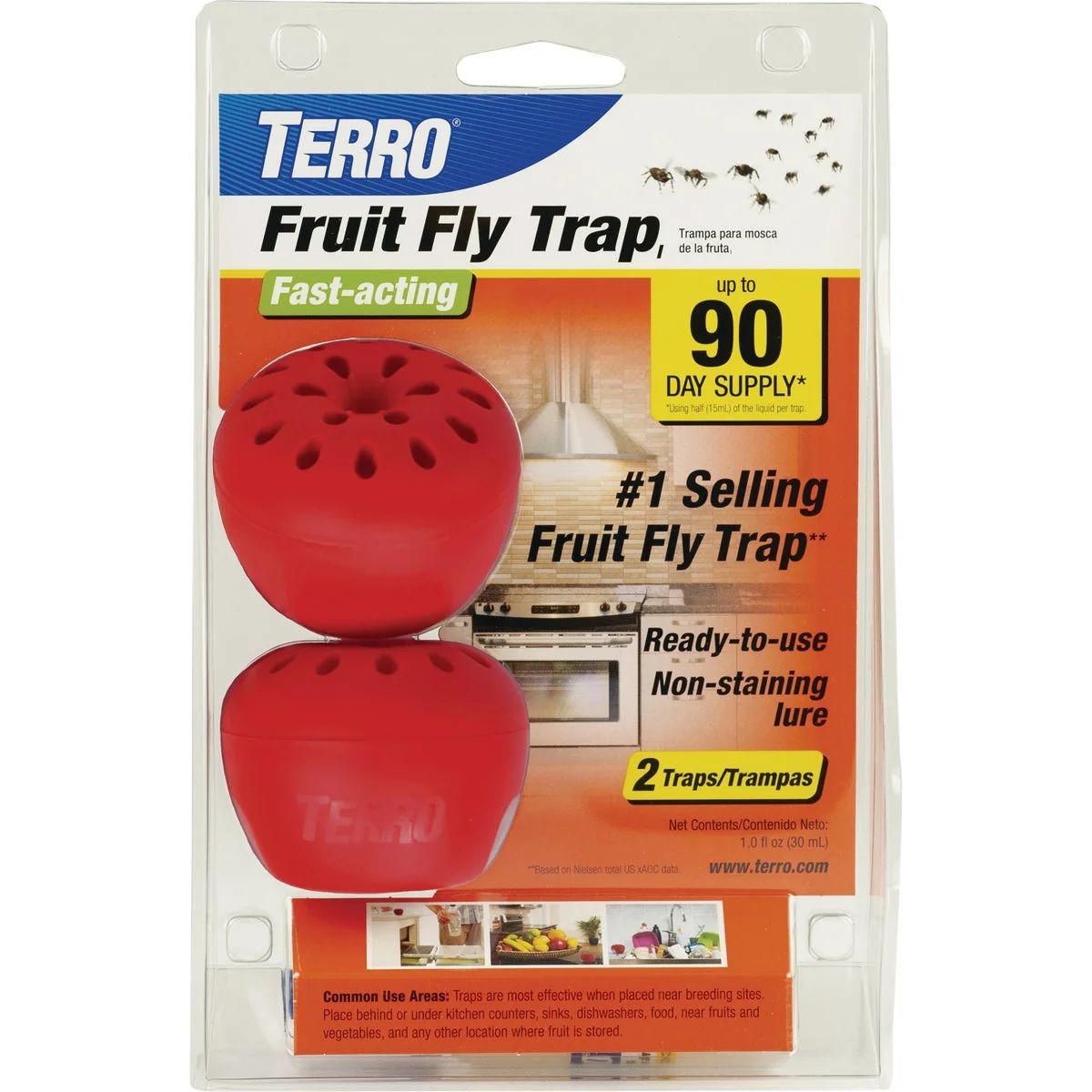 Secure Terro Disposable Indoor Outdoor Fly Trap 2-Pack Smart