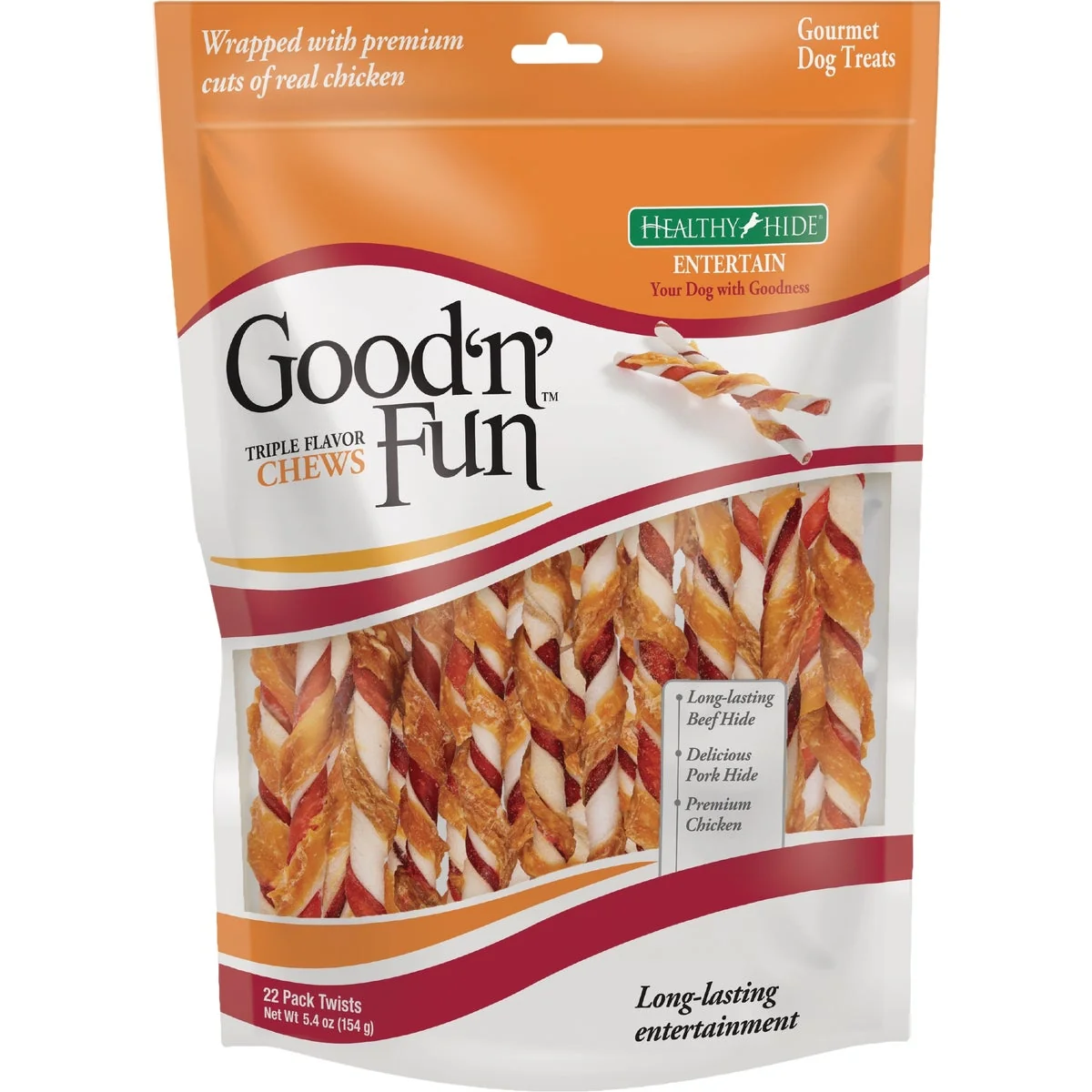 Convenient Healthy Hide Good ‘n Fun Triple Flavor Twists Pork Beef Chicken Chew 22-Pack Trusted