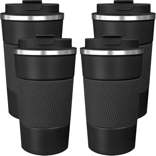 Trendy 4 Pack Insulated Coffee Mug with Lid 17oz Travel Coffee Tumbler Stainless Steel Reusable Coffee Cups Thermal Coffee Mug for Hot and Iced Cold Drinks 4 Count User-Friendly