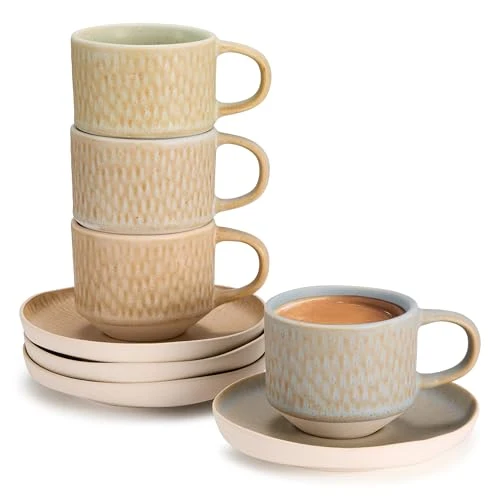 Classic Espresso Mug and Saucer Set 4 Count Easy-to-Use