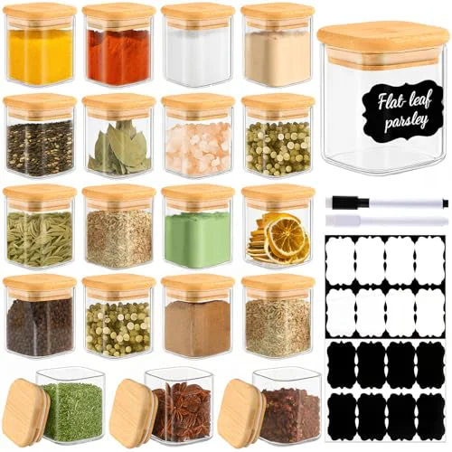 Smooth 20 Pack 4 oz Square Glass Spice Jars with Lids and Labels 20 Count Enhanced