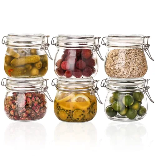 Dependable 16oz 6 Pack Round Glass Jars with Airtight Lid 6 Count Top-Quality