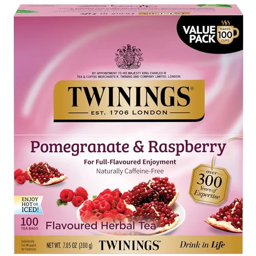 Relaxed Pomegranate Raspberry Herbal Tea Individually Wrapped Bags 100 Count Recyclable