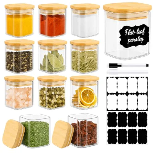 Efficient 12 Pack 4 oz Square Glass Spice Jars with Lids and Labels 12 Count Original Design