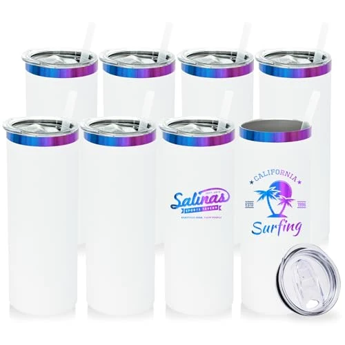 Smooth 20 oz Skinny Tumblers Bulk with Lids and Straws White 8 Count Practical