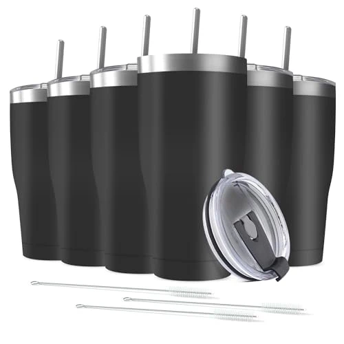 Versatile 6 Pack 20oz Stainless Steel Tumblers Bulk Reusable Travel Mugs with Lid Soft