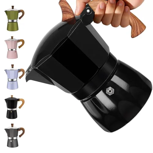 Unique 3 Cup Aluminum Moka Pot Classic Stovetop Espresso Coffee Maker 150ml 5oz Coffeemaker Percolator Mocha Pot Greca Coffee Maker Cafe Makers for Italian and Cuban Café Brewing Black Elite