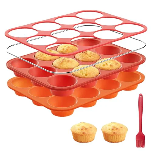 Healthy Silicone Muffin Pan with Metal Reinforced Frame 3 Count Prestigious