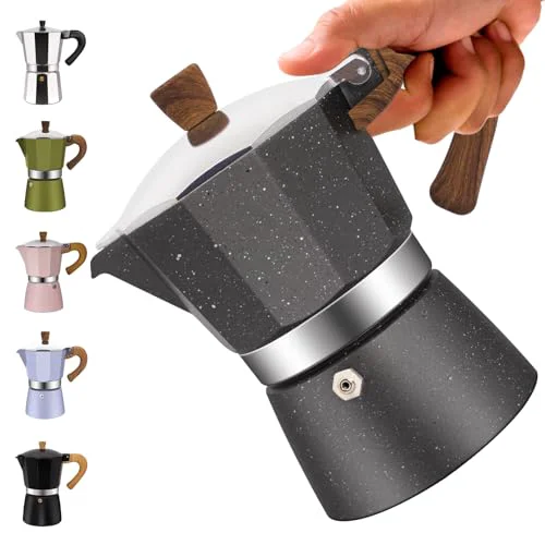 Premium 6 Cup Aluminum Moka Pot Classic Stovetop Espresso Coffee Maker 300ml 10oz Coffeemaker Percolator Mocha Pot Greca Coffee Maker Cafe Makers for Italian and Cuban Café Brewing Gray Elegant