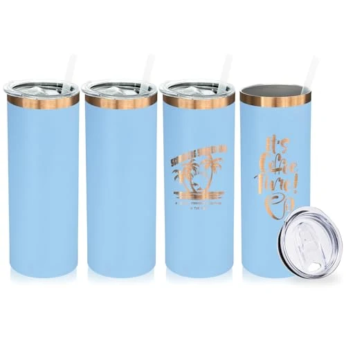 User-Friendly 20 oz Skinny Tumblers Bulk with Lids and Straws Sky Blue 4 Count Genuine
