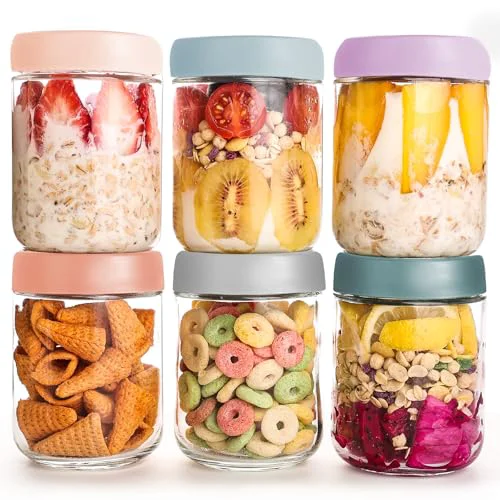 Genuine 6 pack Overnight Oats Containers with Airtight Lids 16 Fl Oz Safe