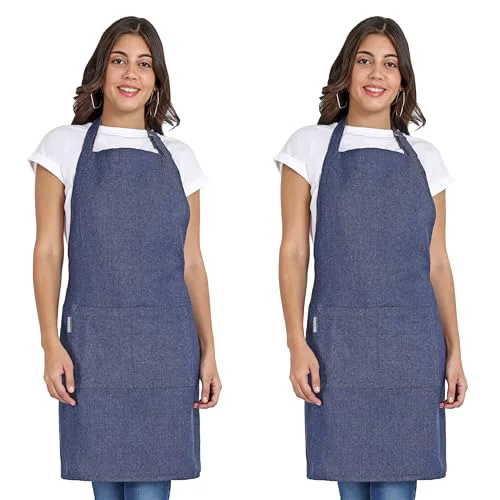 Trusted Chef Aprons Recycled Cotton Kitchen Apron with an Adjustable Neck with Long Ties 2 Count Fine Crafted