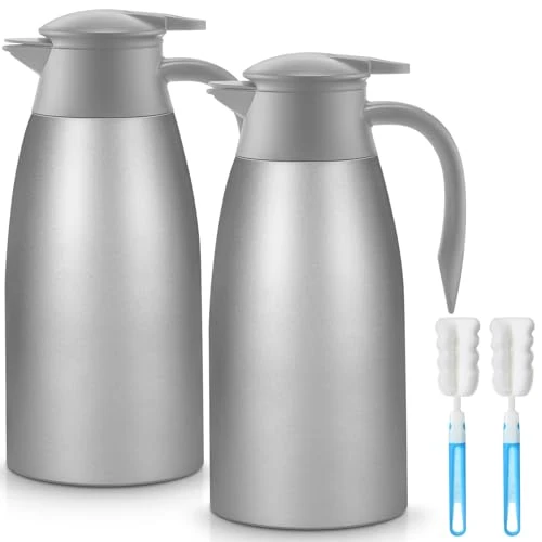 Elite 2 Pcs Thermal Coffee Carafe Insulated Stainless Steel Coffee Carafe for Hot Liquid Vacuum Thermal Pot Creamer Pitcher Dispenser with Brushes Keeping Hot Water Milk 2 Count High-Quality