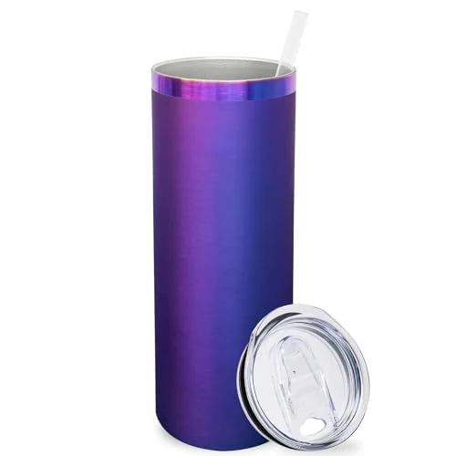 Reusable 20 oz Skinny Tumblers Bulk with Lids and Straws Blue Genuine