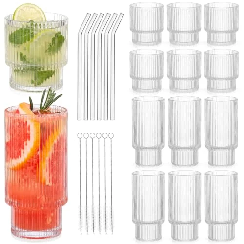Easy-to-Use 24 Ribbed Drinking Glasses Set 24 Count Elite