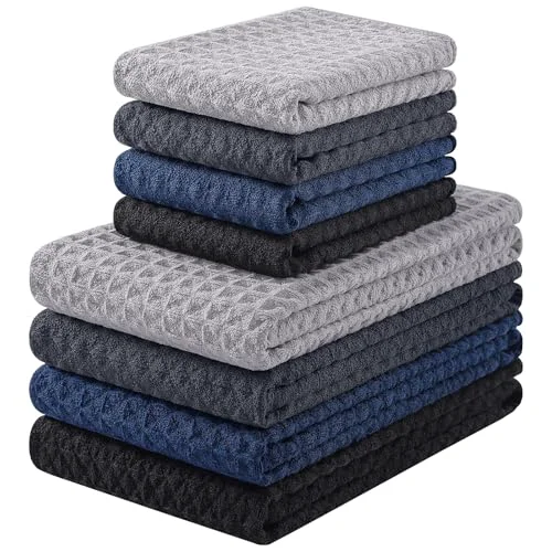 Trendy Microfiber Waffle Weave Kitchen Towels Set 8 Count Flexible