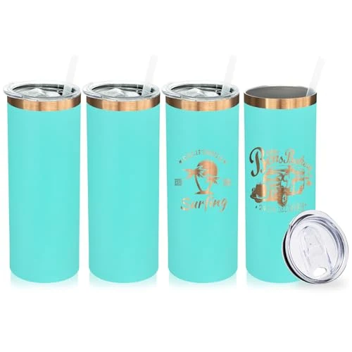 Original Design 20 oz Skinny Tumblers Bulk with Lids and Straws Mint Green 4 Count Convenient