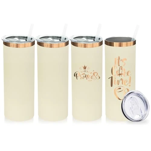 Premium Material 20 oz Skinny Tumblers Bulk with Lids and Straws Cream 4 Count Dependable