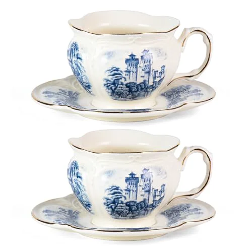 Functional Tea Cups and Saucers Set of 2 2 Count Durable