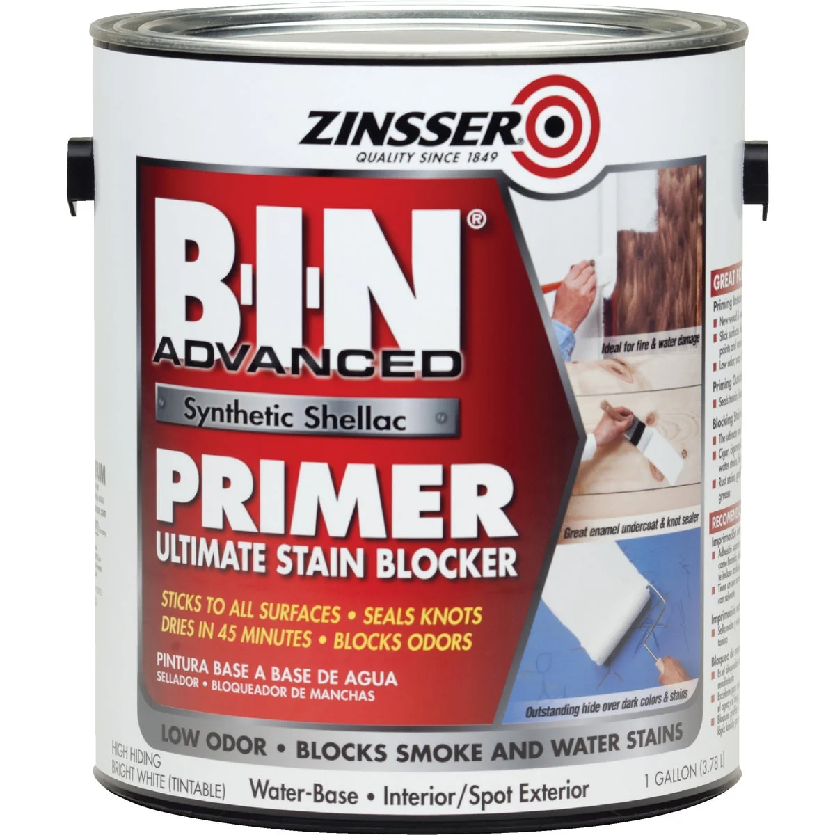 Official Zinsser B-I-N Advanced Water-Based Interior Primer Stain Blocker White 1 Gal. Specialty