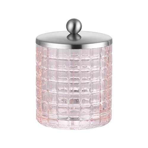 High-Performance Blush Colored Tranlucent Apothecary Etched Geometric Grid Glass Jar W First-Class