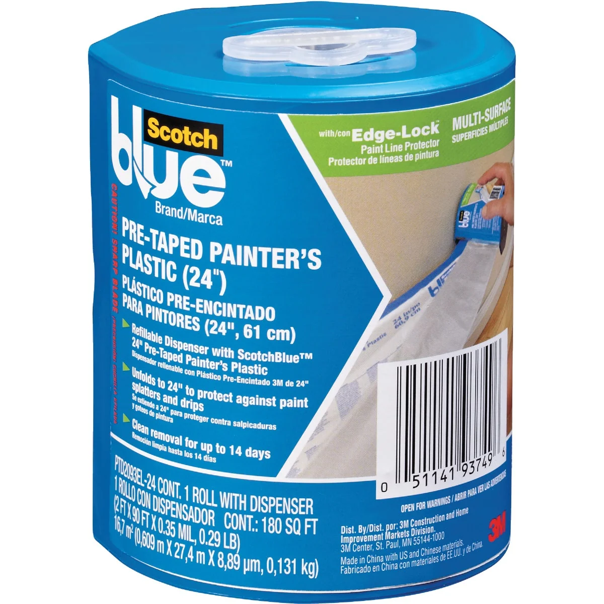 Enhanced 3M Scotch Pre-Taped Painter’s Plastic 24 In. x 90 Ft. 0.35 mil Drop Cloth Natural