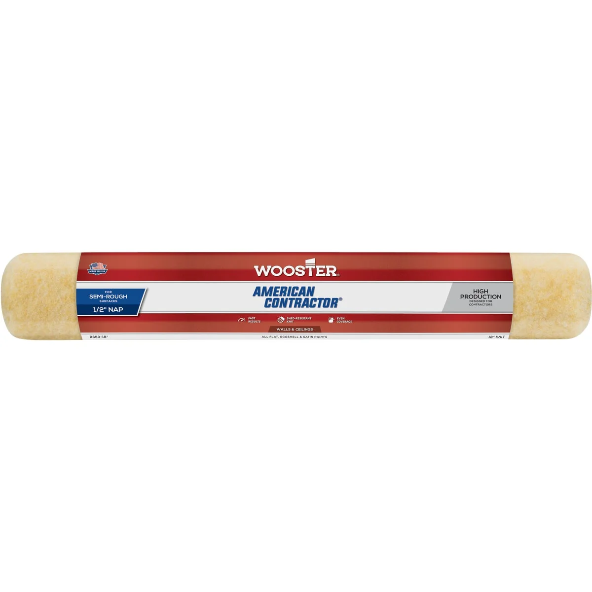 Fine Wooster American Contractor 18 In. x 1 2 In. Knit Fabric Roller Cover Solid