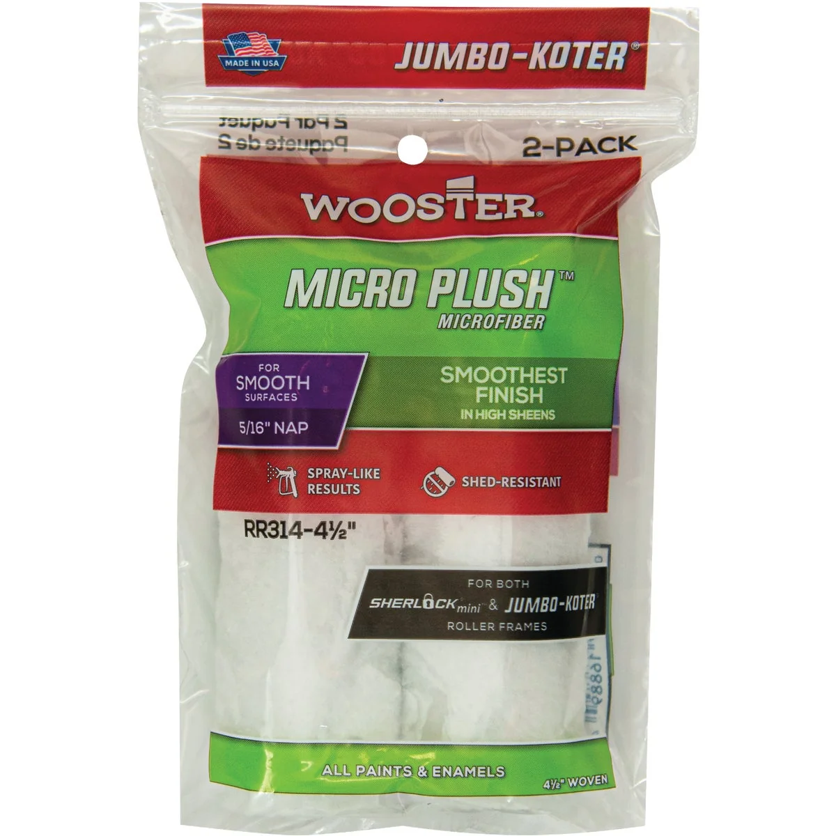 Consistent Wooster Jumbo-Koter 4-1 2 In. x 5 16 In. Micro Plush Mini Microfiber Roller Cover 2-Pack Specialty