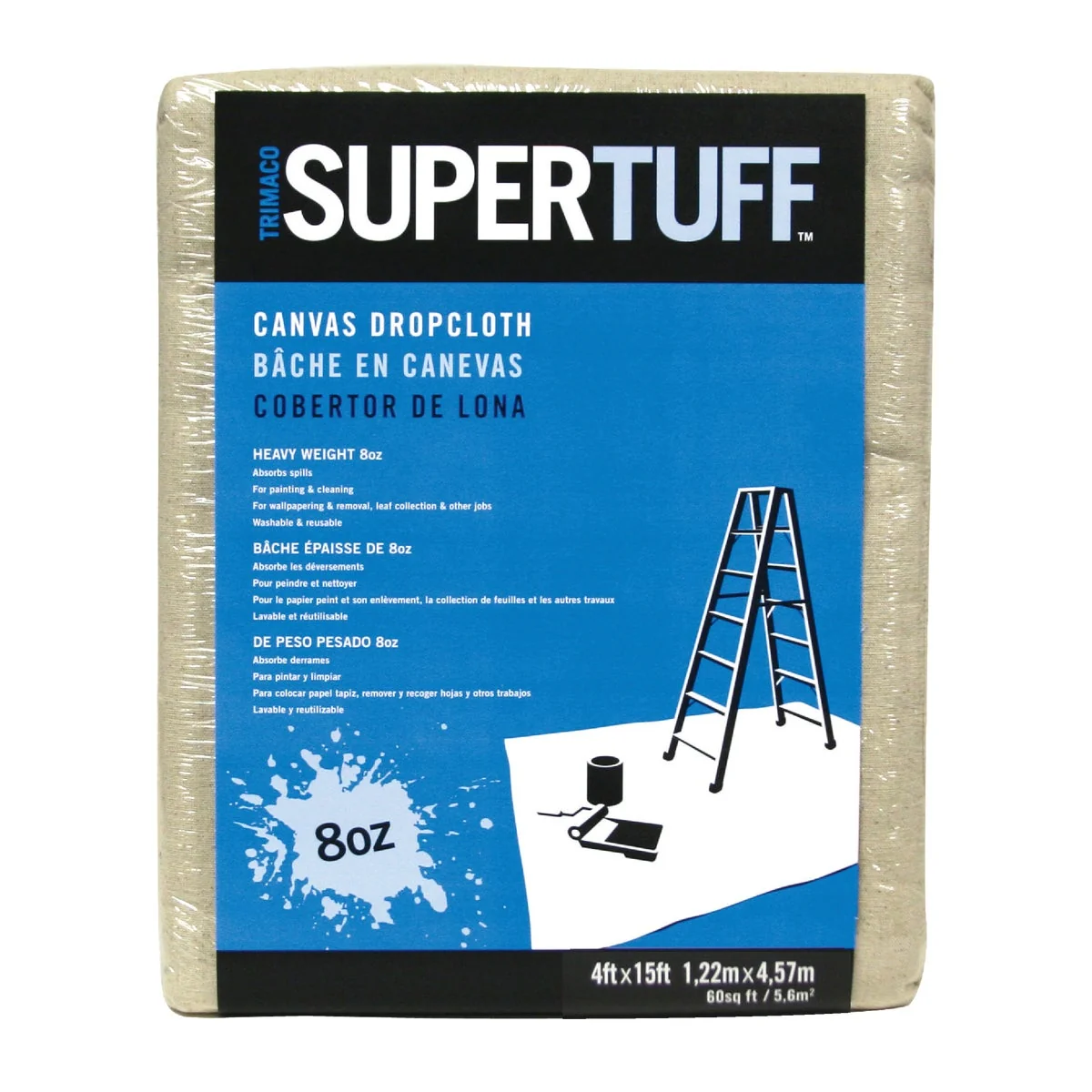 Original Trimaco SuperTuff Canvas 4 Ft. x 15 Ft. 8 Oz. Drop Cloth Top-Quality