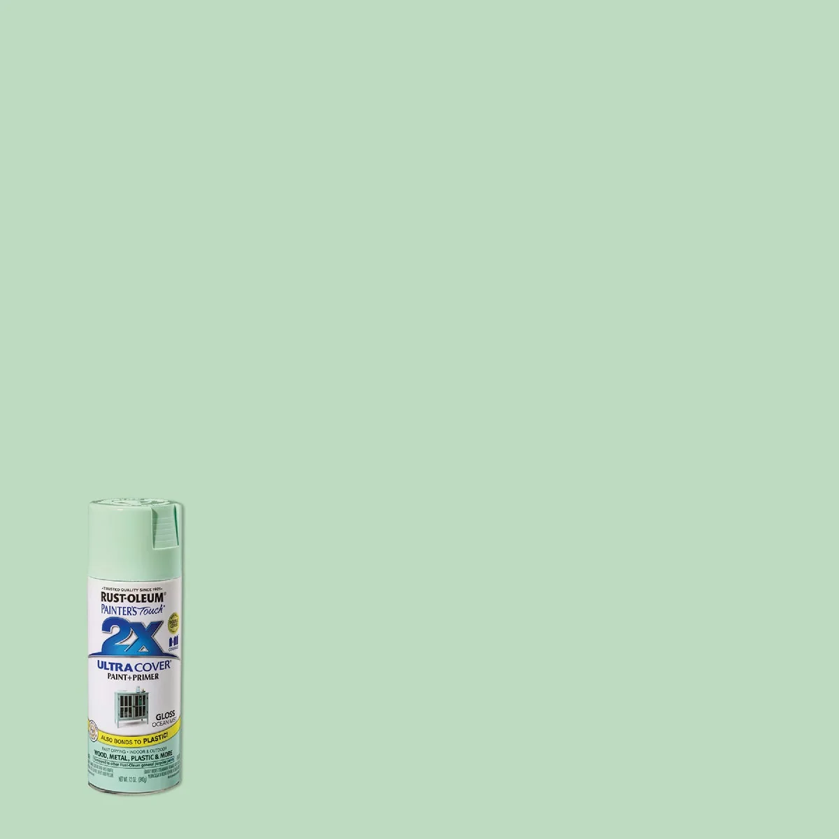 User-Friendly Rust-Oleum Painter’s Touch 2X Ultra Cover 12 Oz. Gloss Paint Primer Spray Paint Ocean Mist Reusable