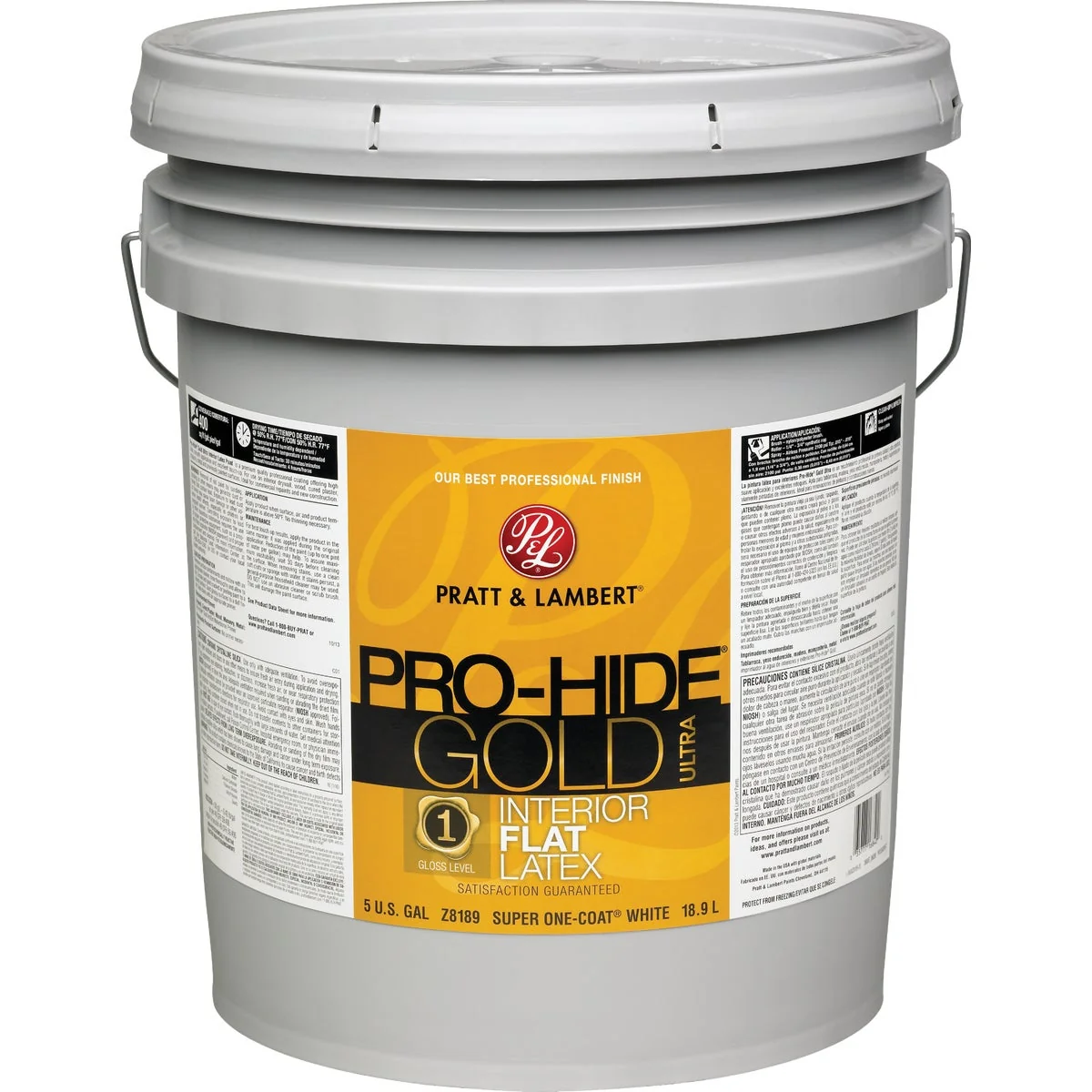Advanced Pratt Lambert Pro-Hide Gold Ultra Latex Flat Interior Wall Paint Super-One Coat White 5 Gal. Genuine