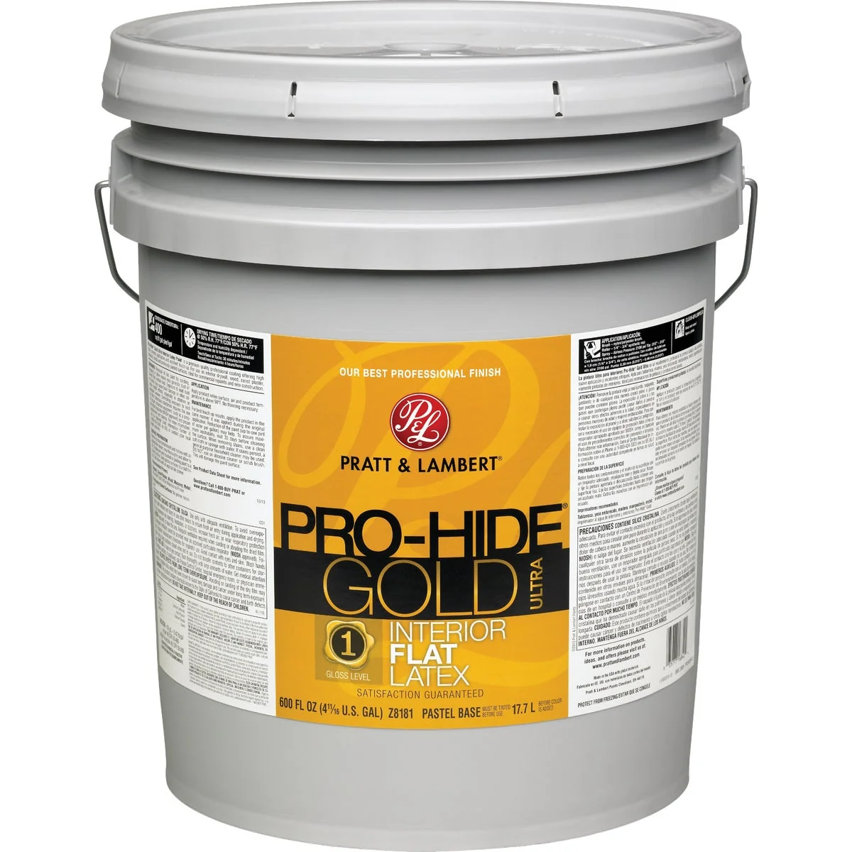 Versatile Pratt Lambert Pro-Hide Gold Ultra Latex Flat Interior Wall Paint Pastel Base 5 Gal. Premium