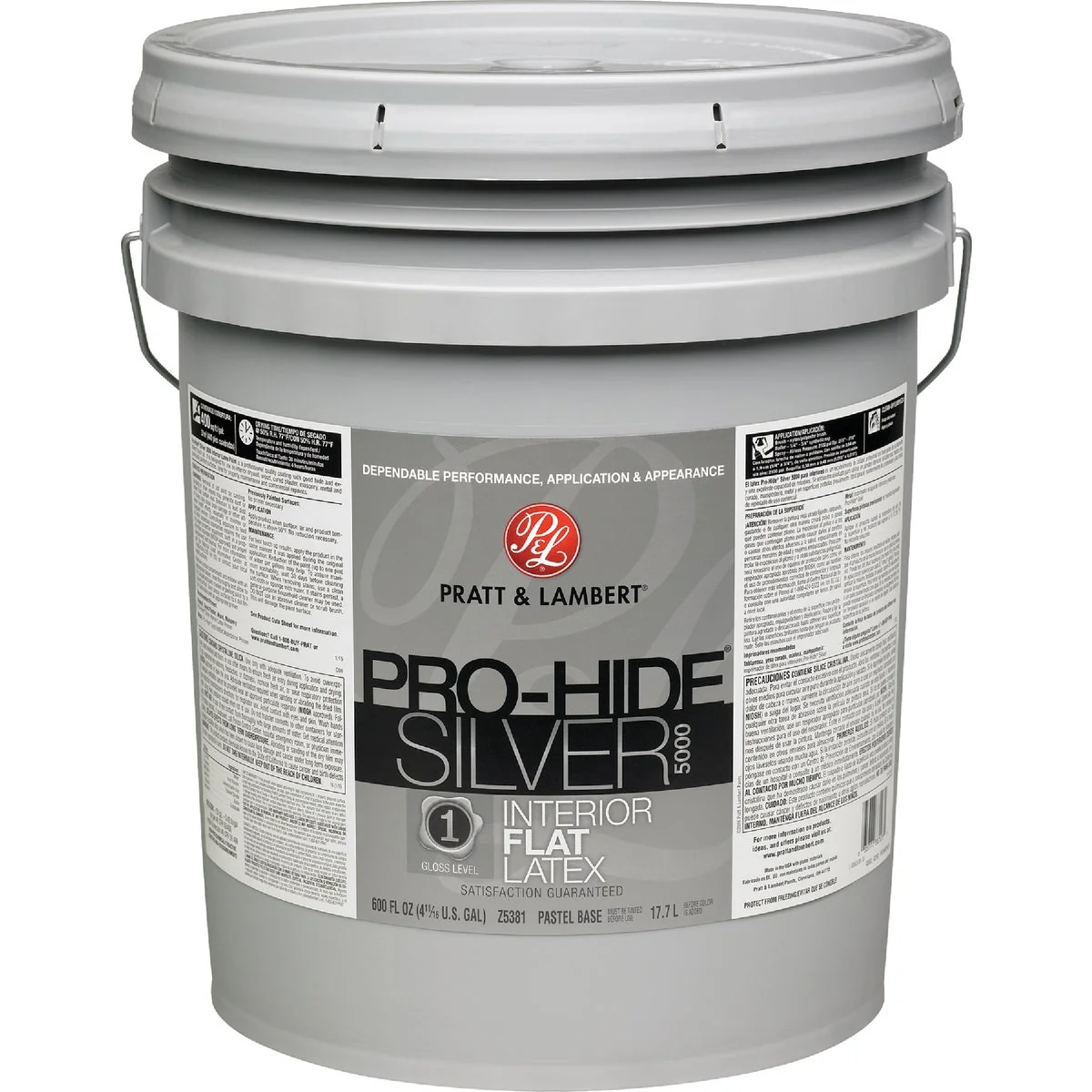 Minimalist Pratt Lambert Pro-Hide Silver 5000 Latex Flat Interior Wall Paint Pastel Base 5 Gal. Premium