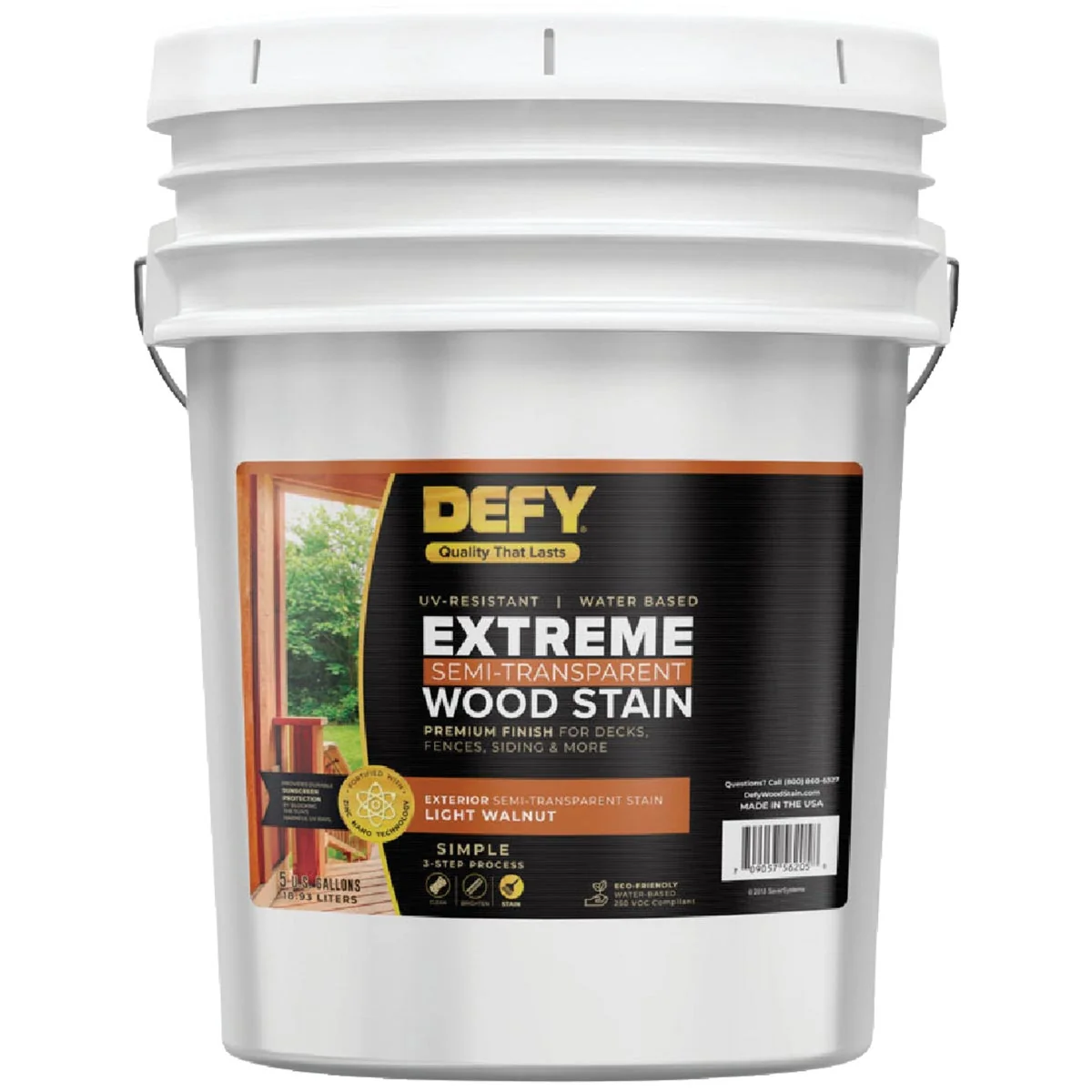 Recyclable DEFY Extreme Semi-Transparent Exterior Wood Stain Light Walnut 5 Gal. Reusable