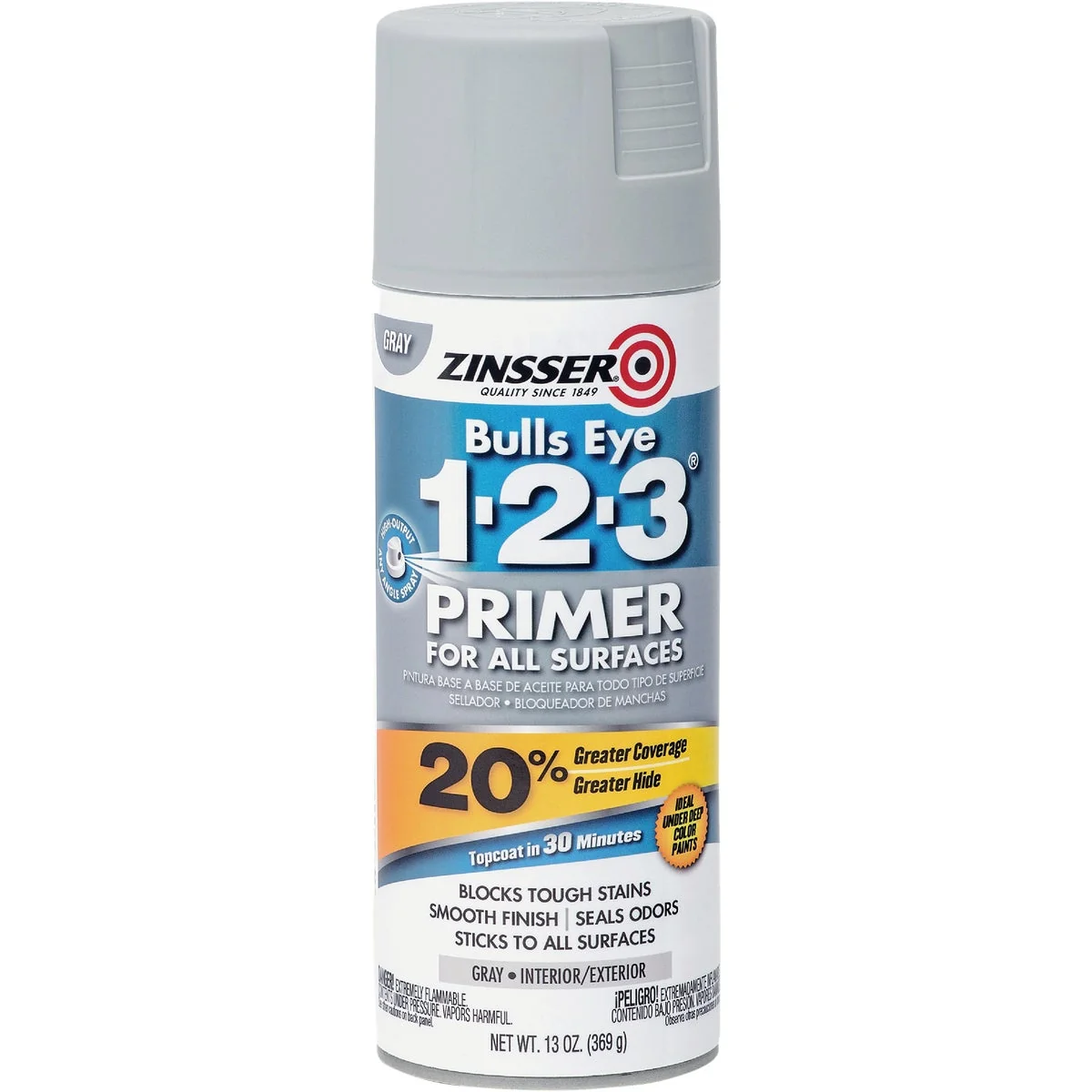 Breathable Zinsser Bulls Eye 1-2-3 13 Oz. Primer Spray Gray Clean