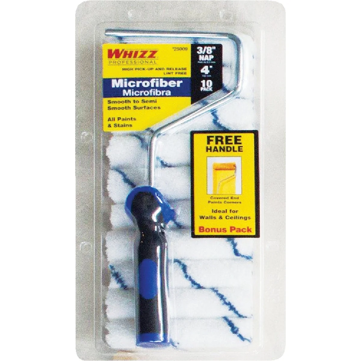 Lightweight Whizz Xtra Sorb 4 In. x 3 8 In. Smooth To Semi-Smooth Paint Roller Cover Frame 10-Pack Dependable