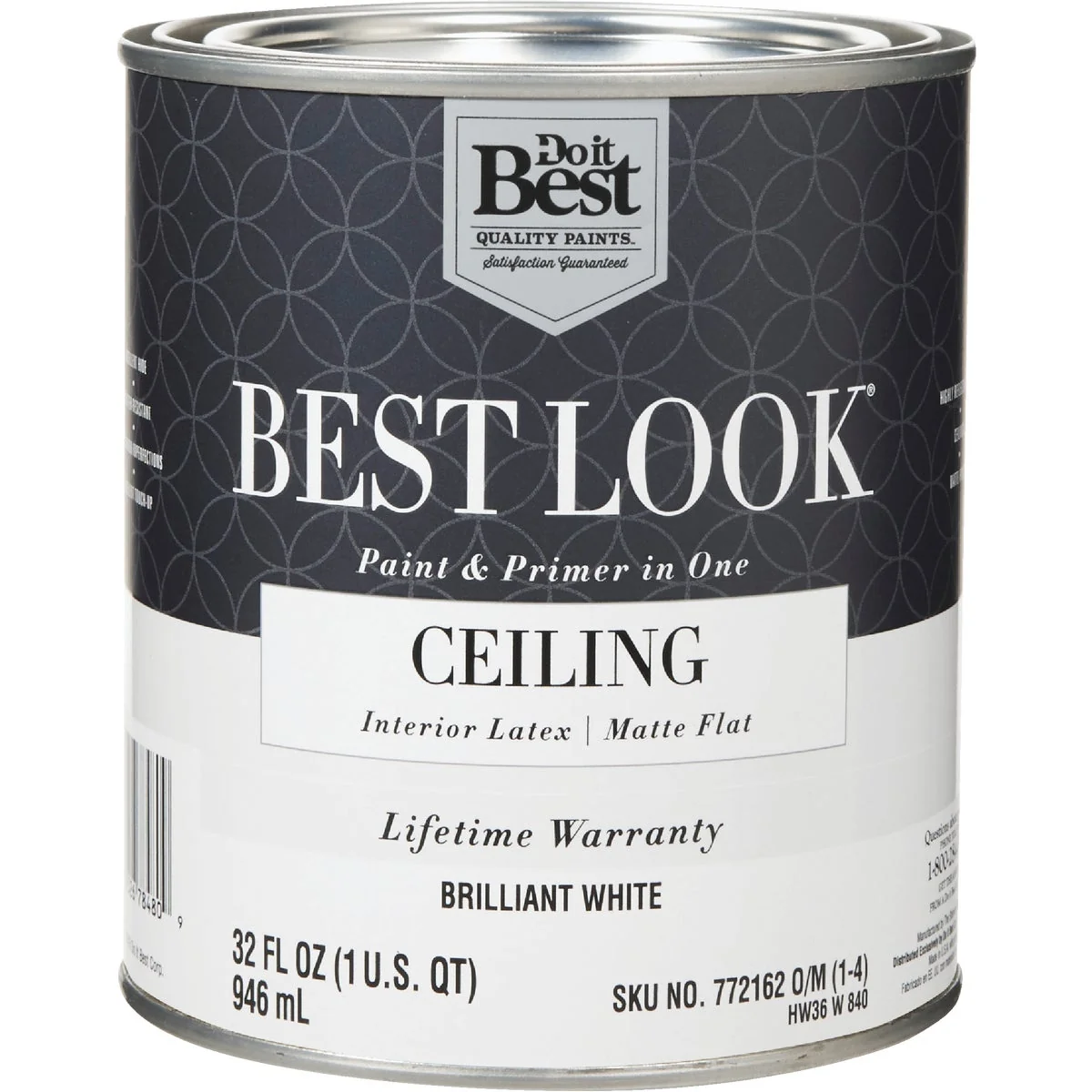 Pure Look Latex Paint Primer In One Matte Flat Ceiling Paint Brilliant White 1 Qt. Smooth