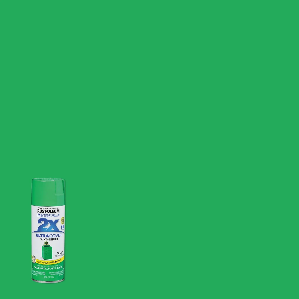 Traditional Rust-Oleum Painter’s Touch 2X Ultra Cover 12 Oz. Gloss Paint Primer Spray Paint Spring Green Excellent