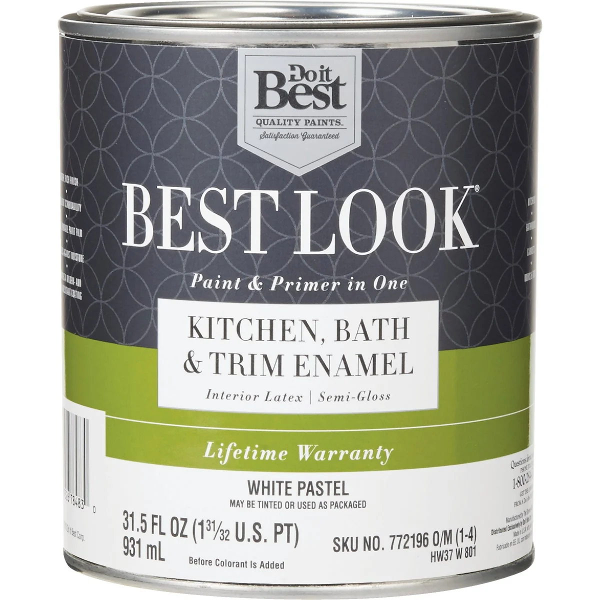 Genuine Look Latex Paint Primer In One Kitchen Bath Trim Semi-Gloss Interior Wall Paint White-Pastel Base 1 Qt. Premium Material