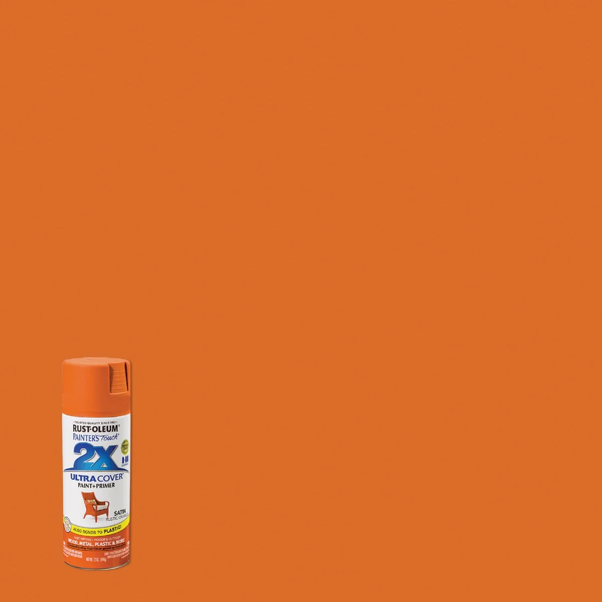Easy-to-Use Rust-Oleum Painter’s Touch 2X Ultra Cover 12 Oz. Satin Paint Primer Spray Paint Rust Orange Certified