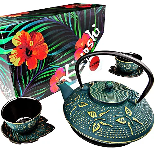 Verified Green Butterfly Cast Iron Tea Set Professional
