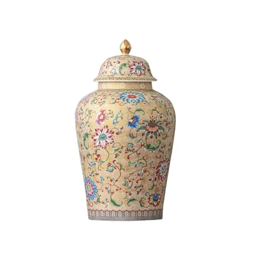 Efficient 12in flower Ginger Jar with Lid Chinese Decorative brown Ceramic Durable