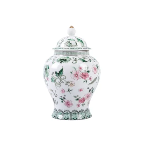 Next-Generation 8inches green Ginger Jar with Lid Chinese Decorative flower Ceramic Superior