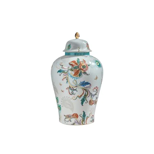 High-Quality 12 inches flowers Ginger Jar with Lid Chinese Decorative Ceramic Reusable