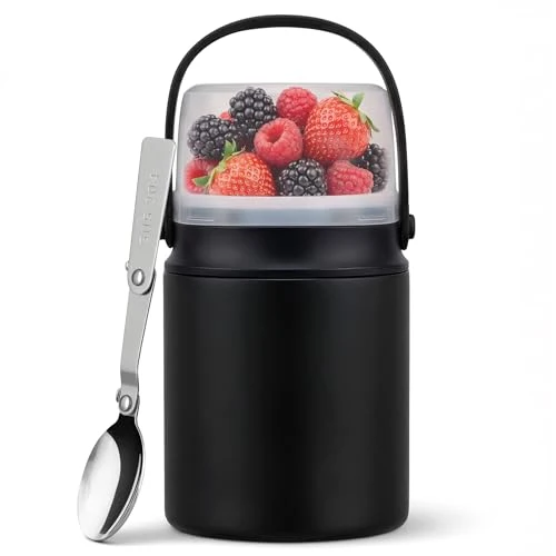 Healthy 2-in-1 Thermos for Hot Food with Snack Box Container – 20oz Stainless Steel Insulated Food Container with Handle and Spoon Leak Proof Bento Box Kids Adult for School Lunch Office Crafted